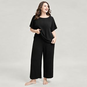 Factory Direct OEM ODM Lightweight Breathable Rib Knit Fashion Matching Women Lounge Set for Daily Wear - Product Image 2