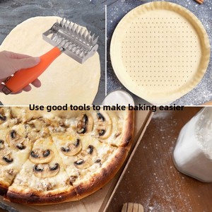 Rouleau à pâte à pizza en acier inoxydable avec manche en plastique, anti-bulles, pour la cuisson <span class=keywords><strong>de</strong></span> tartes, gâteaux, pâtisseries et pains - Product Image 2