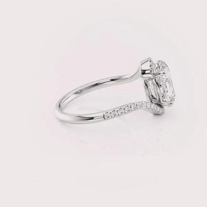 Bague en diamant ovale de culture, or blanc 18 carats, sertie pavé ondulé - Product Image 3