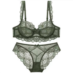Vente en gros de lingerie sexy transparente pour femmes ensemble de soutien-gorge de sous-vêtements en dentelle florale de grande taille - Product Image 3