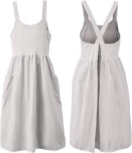 Logo tablier en lin dos croisé tablier de travail pour femmes avec poches robe chasuble X croix licou tablier pour cuisson Chef jardinage - Product Image 6