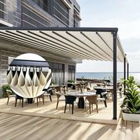 Pavillon à toit en verre rétractable motorisé, auvent en PVC à lames orientables, pare-soleil extensible pour patios extérieurs, banquets, etc.