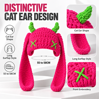 Bonnet tricoté fantaisie à double cornes et longues oreilles, bicolore, en fil épais, idéal pour les voyages, les fêtes, cadeau, vente en gros, faible MOQ, OEM