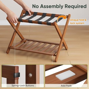 Support pliant pour <span class=keywords><strong>valise</strong></span> en <span class=keywords><strong>bois</strong></span> d'acacia avec rangement et étagère à chaussures – Indispensable pour chambre d'hôtes, chambre à coucher, hôtel - Product Image 4