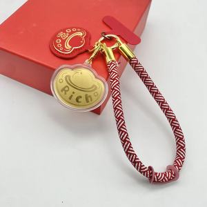 Zhou Family Fortune Gold Ingot Red Leather Cord <b>Keychain</b> Pendant Business Gift Portable Cartoon Design - Product Image 1