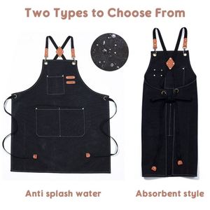Tablier de cuisine en toile 100% coton, imperméable et résistant à l'huile, avec logo personnalisé, pour la cuisine, le travail, la fleuristerie, le jardinage, uniforme élégant - Product Image 3