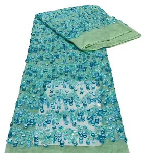 Parlak fransız net dantel kumaş lüks payetler dantel boncuk ile elbise için yüksek kalite el yapımı nakış dantel malzeme