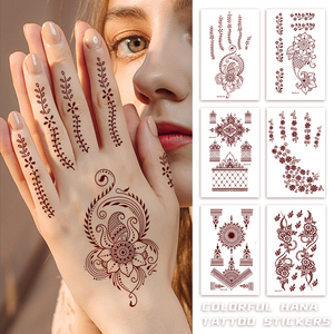 Adesivi <span class=keywords><strong>temporanei</strong></span> impermeabili da donna con tatuaggio henné carta bianca finta tatuaggio mano e gamba manica acqua trasferimento corpo arte Design - Product Image 2