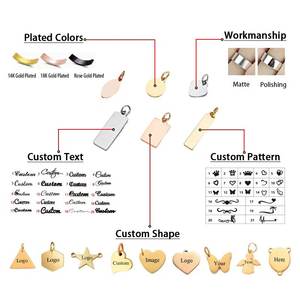 Op maat gemaakte Poolse designer logo gegraveerde roestvrijstalen vergulde zilveren zwarte hanger tags bedels trendy DIY ketting armband - Product Image 3