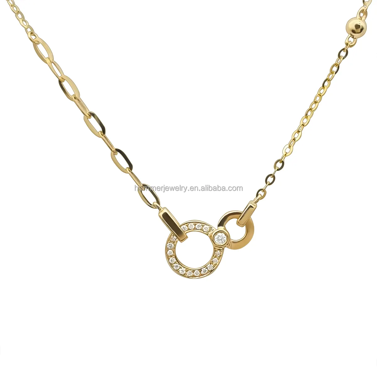 Wholesale 14k AU585 Solid Gold Necklace with Lab-Grown Diamond Eight shape Pendant on Link Chain for Women Jewlery