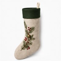 Kaos Kaki Natal Linen Bordir Kustom Dekorasi Hadiah Liburan Botani Grosir