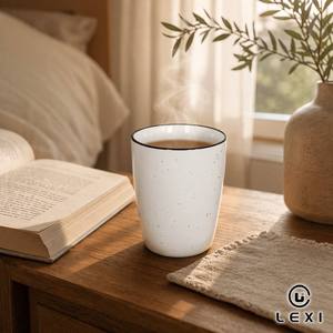 Taza de Cerámica Porcelana LEXI con Diseño Moteado, 330 ml, Blanca con Borde Negro, Sin Asa, Moderna, Apta para Lavavajillas y Microondas, Regalo para Hogar u Oficina - Product Image 1