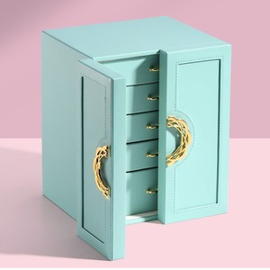 Boîte à bijoux rectangulaire de luxe en cuir à cinq couches, grande capacité, double ouverture, pour le rangement domestique avec tiroir - Product Image 3
