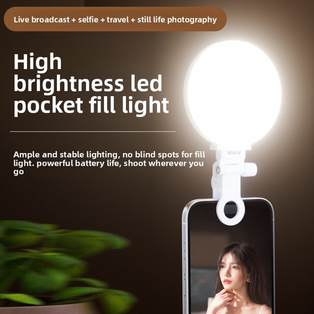 Mini Selfie LED Ring Light with Adjustable Brightness & Color Temperature Phone Fill Lamp & Cosmetic Mirror for Vlogging