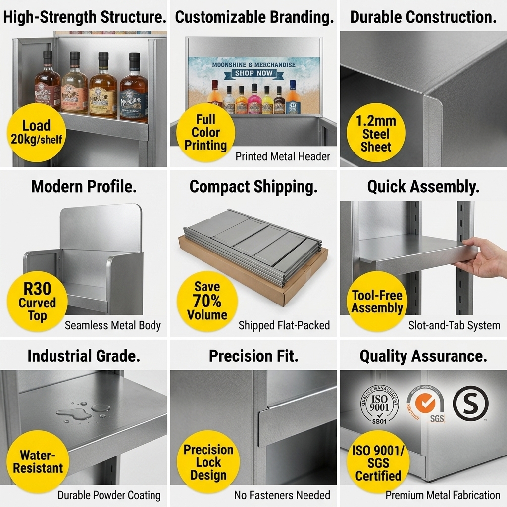 Wholesale Bulk Duty Metal Beverage Rack 4 Tier Floor Standing Liquor Wine Display Stand Factory Direct Retail Store Shelf Custom — view 5