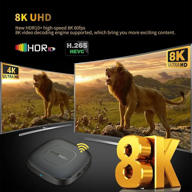 Android TV 8K Ultra HD Quad Core Smart TV Box with BT5.0 Dual Band WiFi Voice Remote Streaming & for