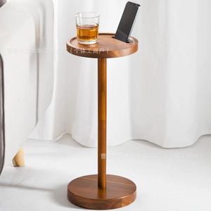 Solid Wood Sofa Side <b>Table</b> Round <b>Tall</b> Coffee <b>Table</b> With Phone Holder Home Use Multifunctional Wooden Floor <b>Table</b> - Product Image 1