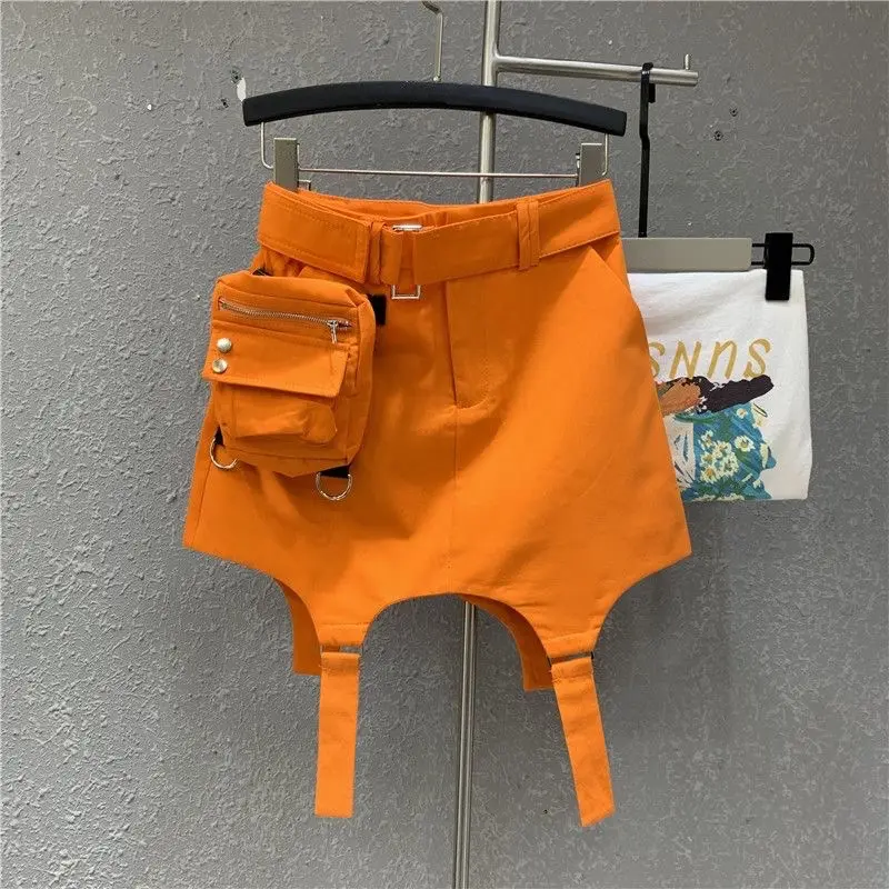 Diseño Verano Niños Vestidos Sólido Color Naranja Bumbag Moda Adolescentes Chica decano Falda vestidos casuales