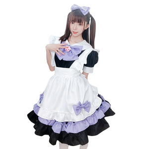 Disfraz de Cosplay de Anime Estilo Japonés, Lindo Traje de Sirvienta Loli, Vestido Negro y Morado, Falda para Mujer con Lazo y Diadema de Patas de Gato - Product Image 2
