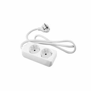 Enchufe blanco de 2 tomas con cable de 1,5 m, ideal para conectar dispositivos eléctricos en el hogar o la oficina. - Product Image 1