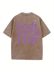 Camiseta Oversize Lavada con Estampado Vintage Gods <span class=keywords><strong>Love</strong></span> Conquers <span class=keywords><strong>Fear</strong></span>, Estilo Retro Urbano Casual Unisex Marrón, Envío desde Almacén Local en EE. UU. - Product Image 1