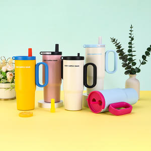 Bouteille isotherme en acier inoxydable givré, anti-fuite, pour boissons chaudes ou froides, avec couvercle, poignée et paille - Product Image 2