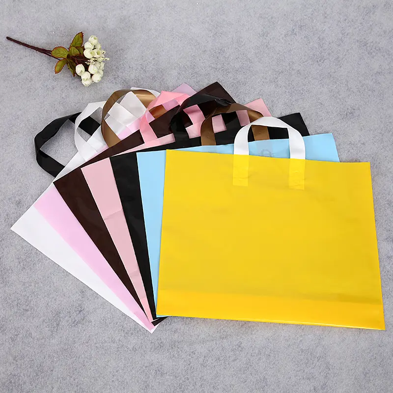 Custom Plastic Bag With Soft Loop Handles Biodegradable Tote Shopping Plastic Bag With Own Logo For Clothing Packaging