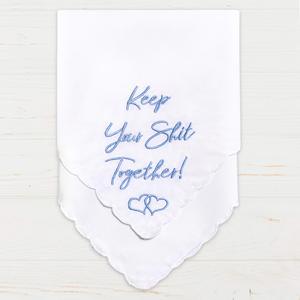 ของขวัญสำหรับผู้หญิงและเด็กผู้หญิง ผ้าเช็ดหน้าปักลายสีฟ้า  "Keep Your Shit Together " ของขวัญวันแต่งงานสำหรับเจ้าสาว - Product Image 4