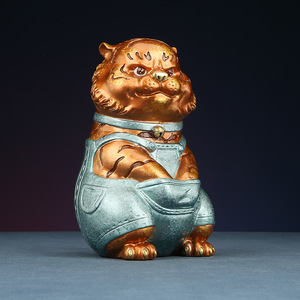 Colored Copper Dingdang Tiger Figurine Zodiac <b>Craft</b> Office Desk Decoration Feng Shui Style Personal Gift - Product Image 2