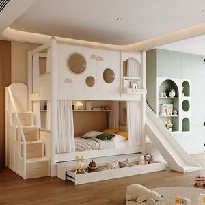 Lit superposé en bois pour enfants, design <span class=keywords><strong>château</strong></span> <span class=keywords><strong>de</strong></span> luxe européen, avec rangement, lit superposé double avec toboggan - Product Image 5