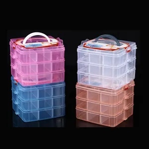 3-tier storage organizer with adjustable compartments, stackable crafts Plastic Craft Case Container Bins , toys, jewelry