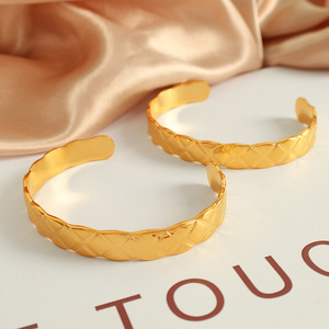 European Style Irregular Textured C Shape Bracelet <b>Set</b> <b>Gold</b> Silver Adjustable <b>Bangle</b> For Women Geometric Design - Product Image 2