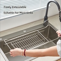 Égouttoir à vaisselle extensible en acier inoxydable KIYO avec porte-gobelets, compatible lave-vaisselle, pour bols