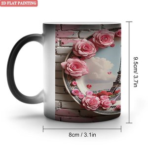 Mug vierge noir givré 11oz en céramique thermosensible avec motif Paris Rose peinture 2D à plat - Product Image 1