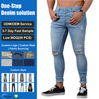 Jean en denim coupe bootcut personnalisé pour homme, déchiré, délavé clair, couleur unie, coupe slim, style streetwear, effet usé
