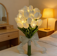 Lampu LED Tulip Kreatif Simulasi Bunga Lampu Malam Putih Hangat 28cm Dapat Diisi Ulang untuk Penggunaan di Rumah, Bar, Kafe, Luar Ruangan, Natal