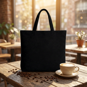 <b>Large</b> Black Canvas Tote <b>Bag</b> With Top Handle For Daily Shopping Use - Product Image 1