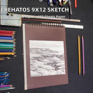 Carnet <span class=keywords><strong>de</strong></span> croquis Crehatos 9" x 12" avec reliure spirale supérieure, 100 feuilles, papier <span class=keywords><strong>de</strong></span> peinture 68lb/100gsm, 1 paquet - Product Image 2