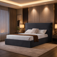 Lit plateforme moderne en velours capitonné, taille King, tête de lit extra haute à volants, mobilier de luxe pour chambre à coucher