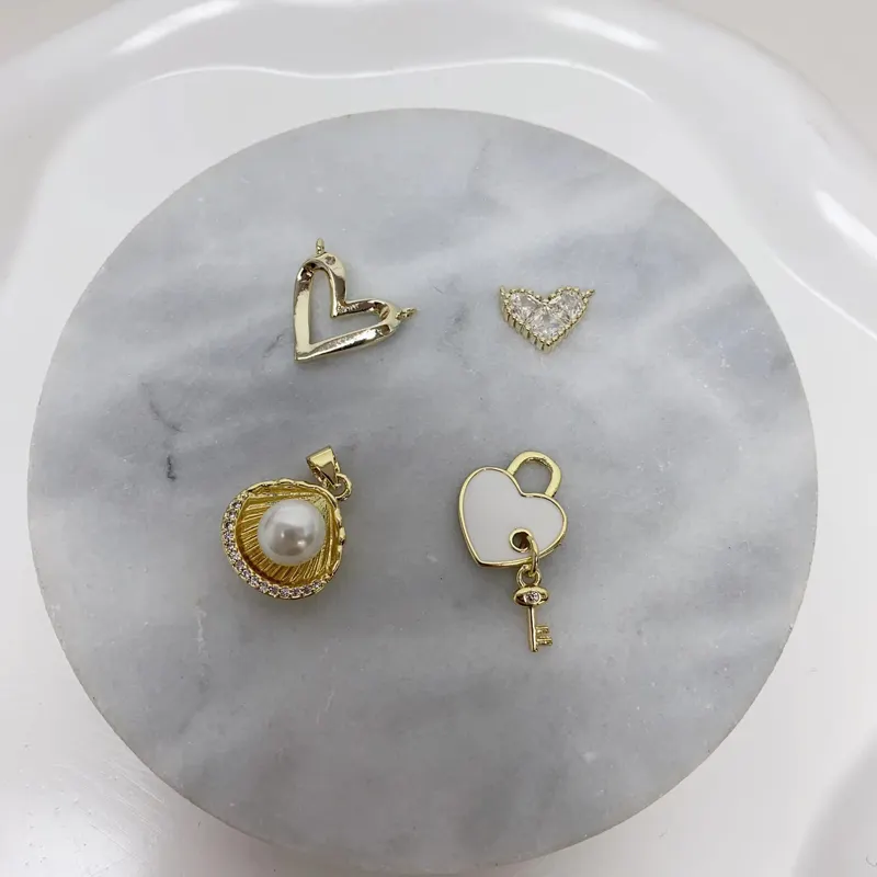 Mini Cute Clear Heart Lock Key Pendant Necklace Bracelet Jewelry Making Zircon Shell Pearl Jewelry Pendant