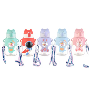 600ml Plastic Cute Cartoon Strap Kindergarten Primary School Student Cup Water <b>Bottle</b> with <b>Straw</b> for Children - Product Image 2