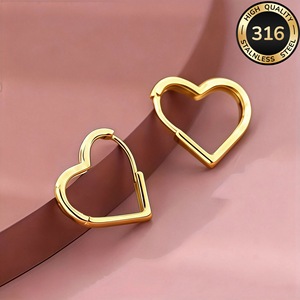 Boucles d'oreilles Huggie en acier inoxydable 316 plaqué or en forme de cœur pour femmes, idéales pour les fêtes et les cadeaux, boucles d'oreilles transfrontalières en gros - Product Image 3