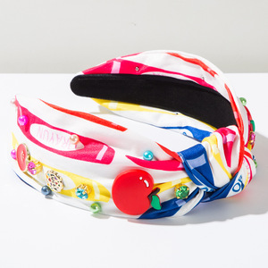 <span class=keywords><strong>Diadema</strong></span> anudada con estampado de lápiz de diamantes de imitación a la moda perla Manzana Roja Juventud hermosa temporada de regreso a la escuela accesorios para el cabello universitario - Product Image 2