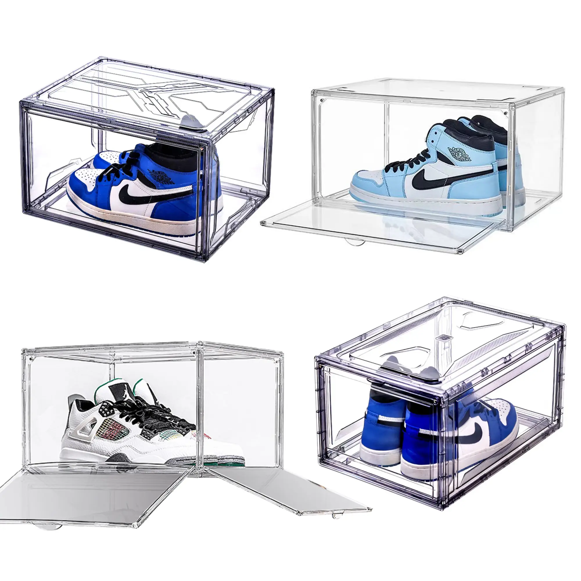 Transparent storage shoe box display cabinet for container clear custom side front sneaker plastics acrylic shoe box storage