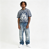 Jean Baggy en Denim Premium pour Homme et Femme, Motif Étoile et Colombe de la Paix, Tendance Américaine, Style Niche, Polyvalent