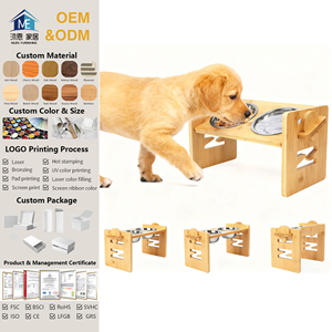Çevre dostu bambu ahşap Pet çanak raf paslanmaz çelik kase altı ayarlanabilir yükseklikleri kedi ve köpek kase raf Pet besleme istasyonu - Product Image 1