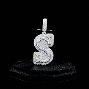Colgante Personalizado con Letra S, Diamantes Moissanite VVS, Plata de Ley 925, Brillante, Estilo Hip Hop, Lujoso - Product Image 1