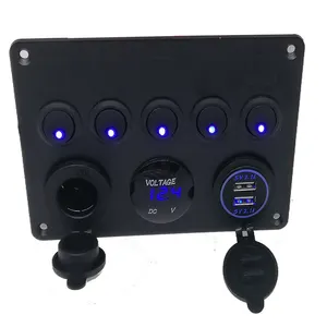 5 Gang Switch Panel ON-Off Toggle Switch Panel witch Dual USB Socket Charger LED Voltmeter 12V Power Outlet