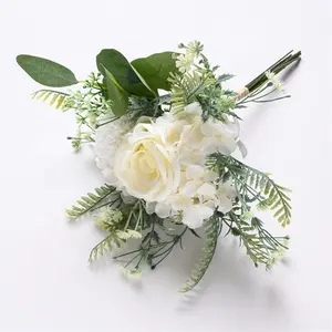 热卖玫瑰绣球丝绸白色新娘婚礼花束鲜花人造鲜花花束新娘花束