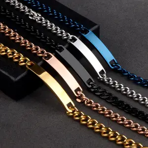 Factory hot sale Classic 5 Colors Engraved Logo Jewelry Gift Stainless Steel Curb Cuban Link Chain Bracelet For Men